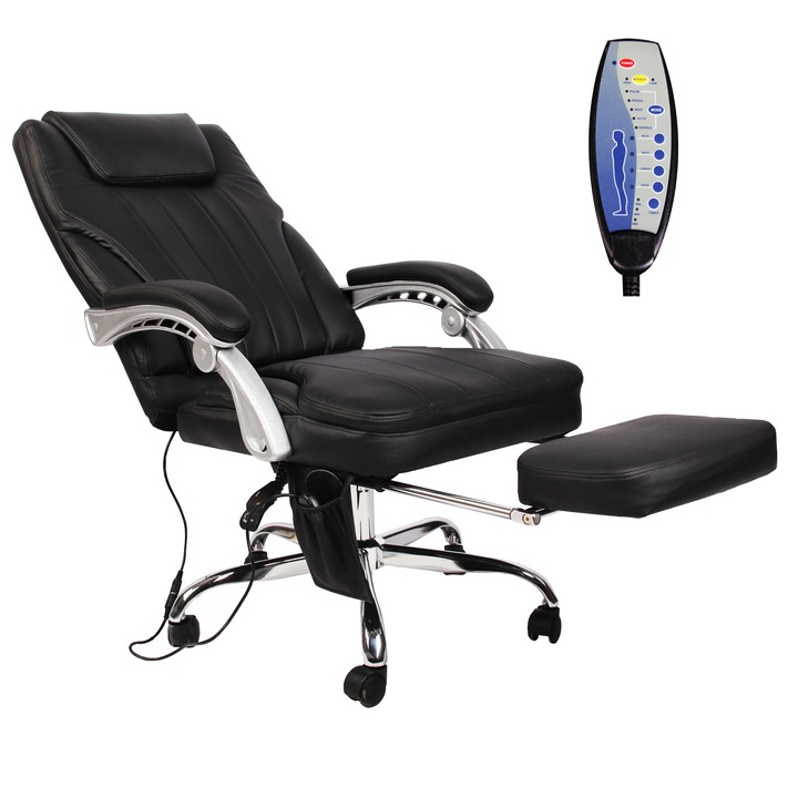 Scaun birou Zendeco B183 piele ecologica neagra, confortabil, cu functie sezlog si suport picioare