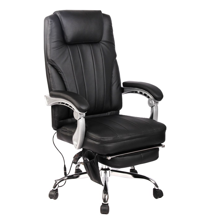 Scaun birou Zendeco B183 piele ecologica neagra, confortabil, cu functie sezlog si suport picioare