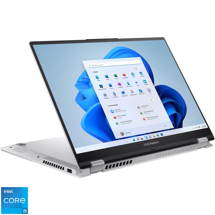 Laptop ASUS Vivobook S 16 Flip OLED TP3604VA cu procesor Intel® Core™ i5-13500H pana la 4.70 GHz, 16'', 3.2K, OLED, Touch, 8GB, 512GB SSD, Intel® HD Graphics, Windows 11 Pro, Cool Silver