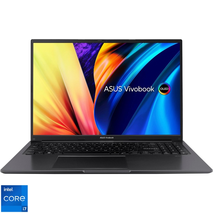 Laptop ASUS Vivobook 16 OLED X1605ZA cu procesor Intel® Core™ i7-1255U pana la 4.70 GHz, 16'', 3.2K, OLED, 16GB, 512GB SSD, Intel Iris Xe Graphics, No OS, Black
