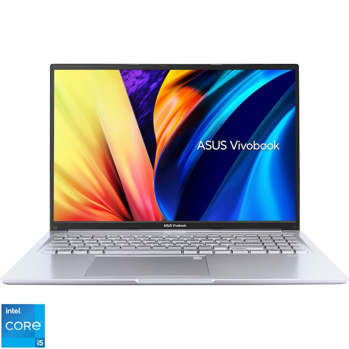 ASUS VivoBook 16 A1605VA laptop, Intel® Core™ i5-1335U processzorral, akár 4,60 GHz, 16", WUXGA, IPS, 16 GB, 512 GB SSD, Intel Iris Xe Graphics, operációs rendszer nélkül, nemzetközi angol billentyűzet, ezüst