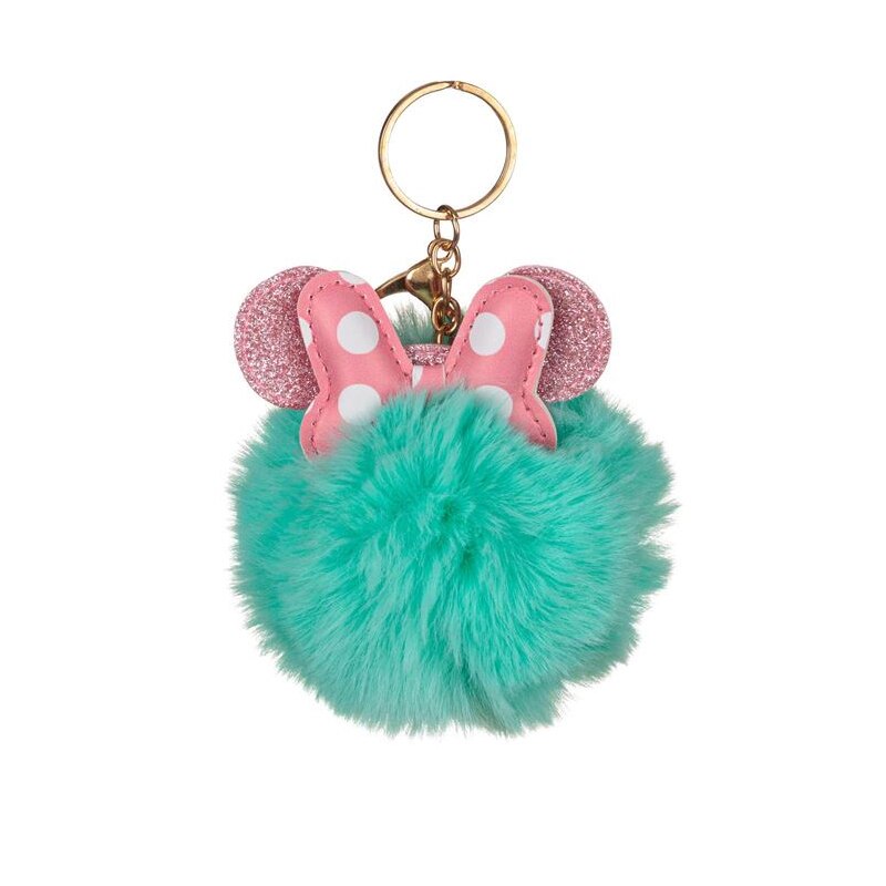 Breloc Pufos Pompon cu fundita roz, 10 cm, Verde, ATU-088737 - eMAG.ro