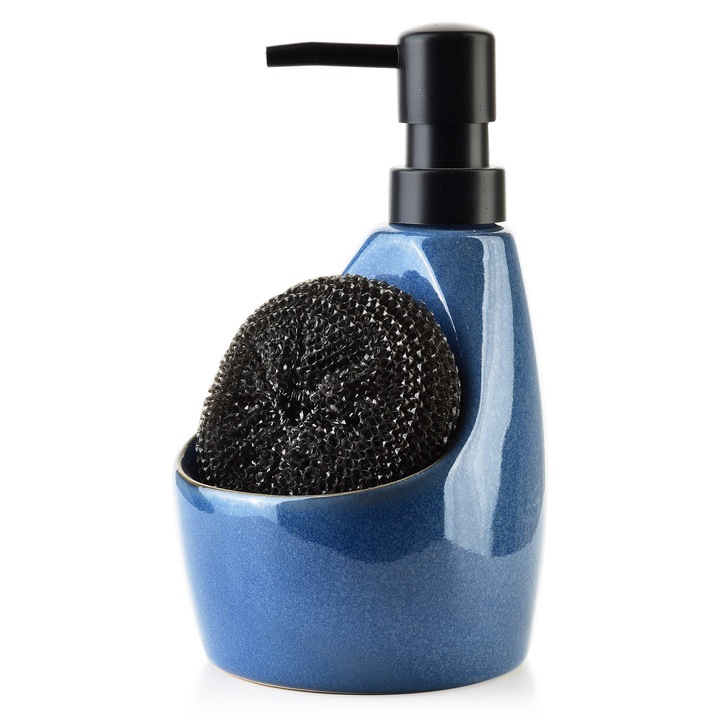 Dozator detergent sau sapun Cookini by MONDEX Armina Nature, ceramic, albastru cu pompa neagra, 400ml, 9x8x18cm