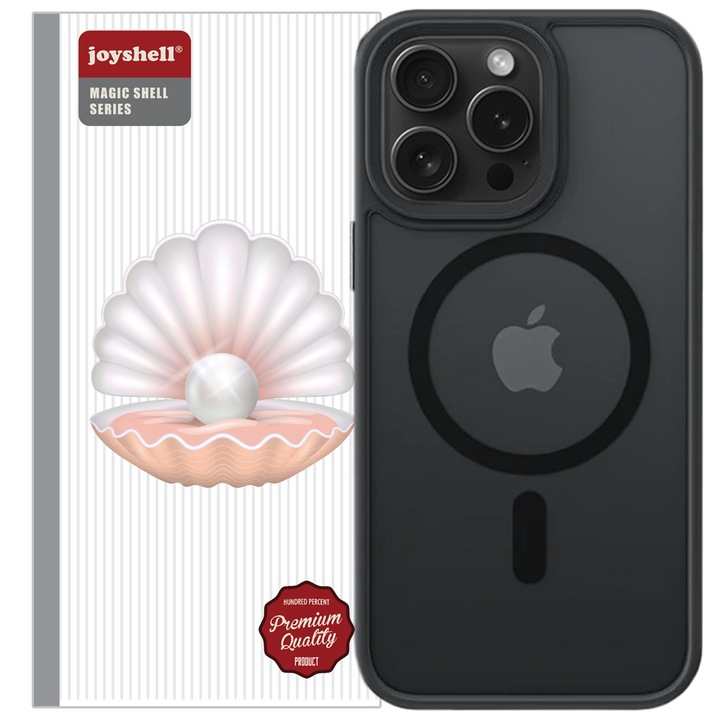 Tok IPhone 15 Pro Max telefonhoz, Joyshell MagSafe-el, Hibrid ultravékony, Anti-Shock hátlap, kemény tok, Fekete