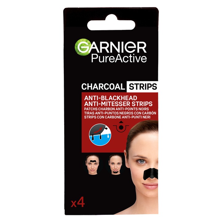 Benzi anti-puncte negre Garnier Pure Active cu carbune, x4