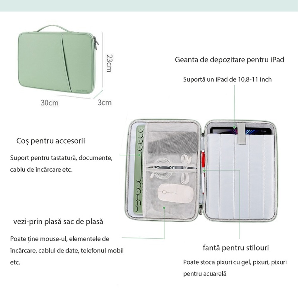 Husa pentru tableta, Omelivon®, Compatibil cu Apple iPad, Surface go/3 10.5, Mate Pad, pentru tableta 10.8-11″, Verde