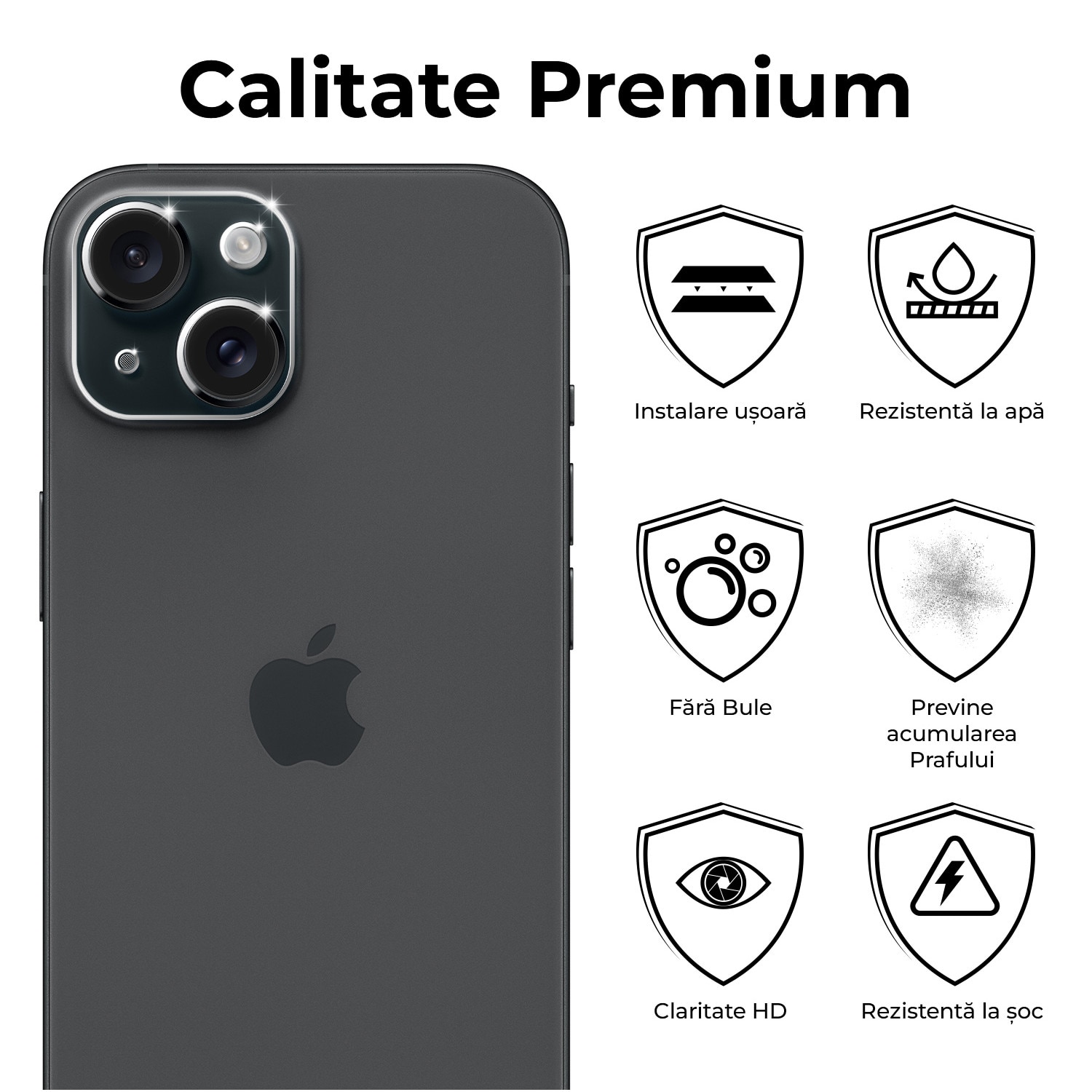 Set 2 Bucati, Folie Sticla Camera Dr.Shield, Compatibila Apple iPhone 15, Full Cover