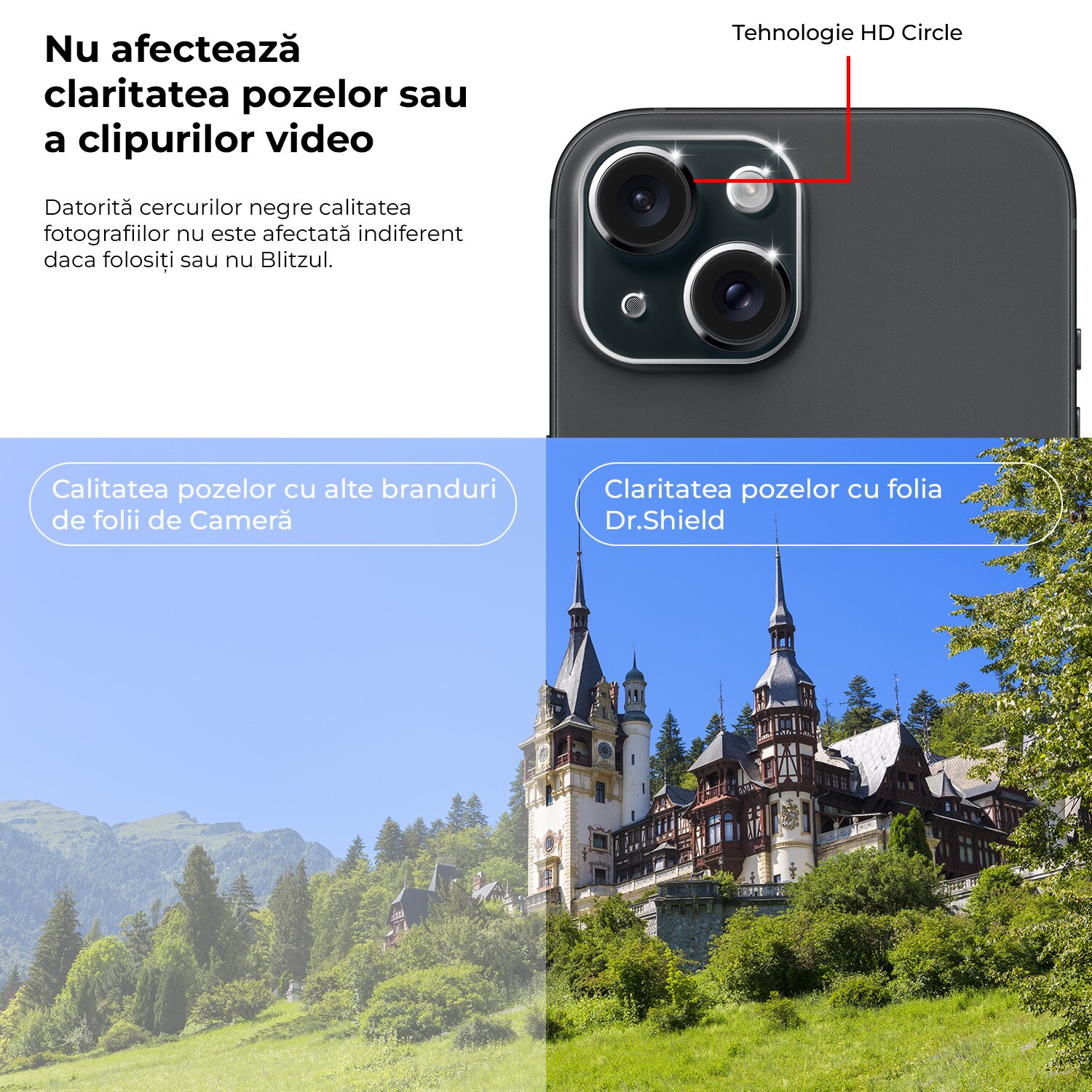 Set 2 Bucati, Folie Sticla Camera Dr.Shield, Compatibila Apple iPhone 15, Full Cover