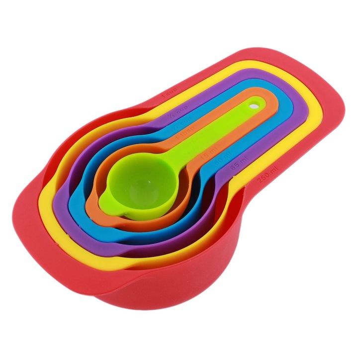 Set 6 linguri de masurat din plastic, Multicolor, 17x8.5x5.3 cm