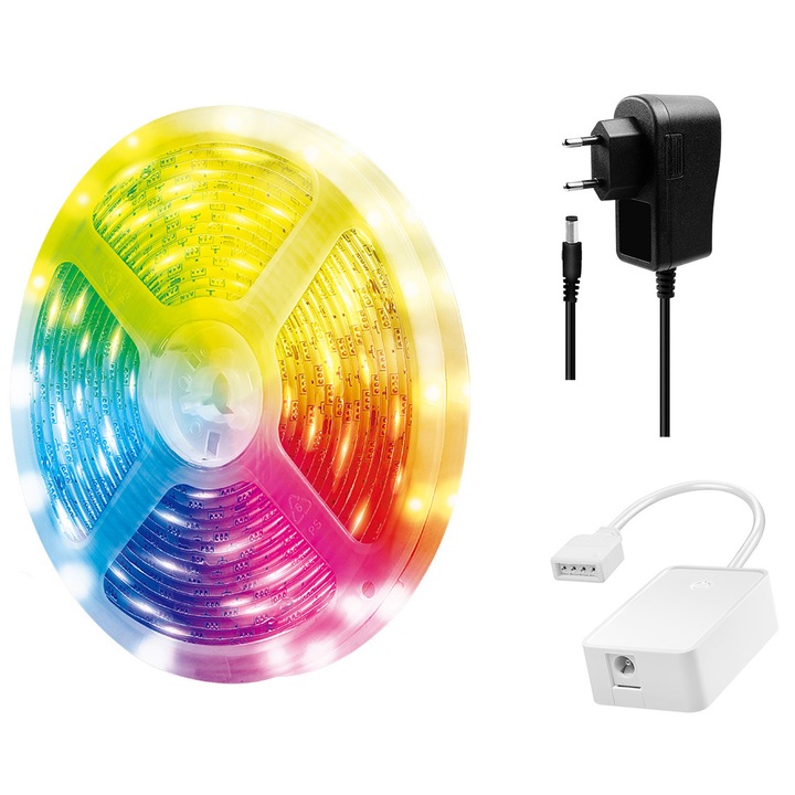 Смарт лента RGBW LED LogiLink SH0127, Wi-Fi, 300 lm, Бяла и цветна светлина, Самозалепваща се, IP65, Съвместима с TUYA/Amazon Alexa/Google Home, 5 м