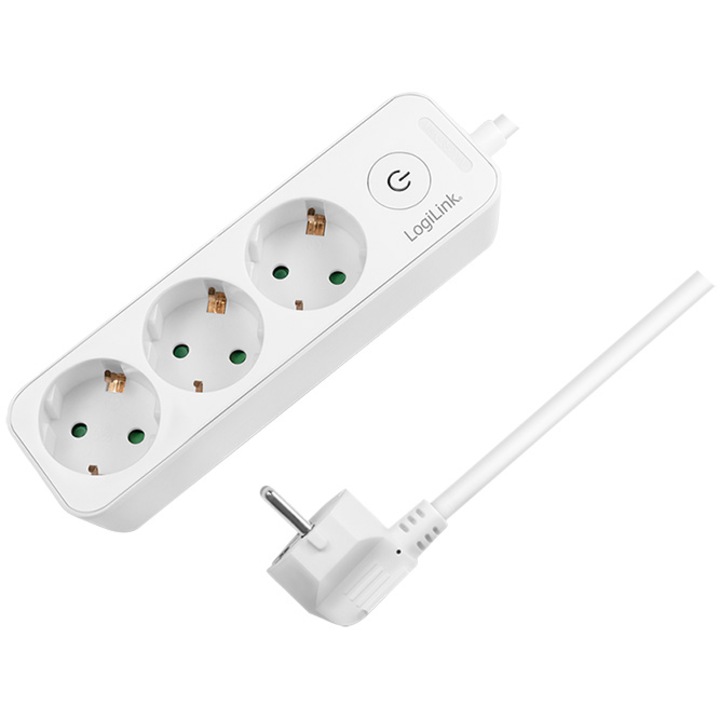 LogiLink LPS244 hosszabbító kábel, világító kapcsolóval, 3 aljzat, IP20, H05VV-F 3G 1,5 mm², kábel 1,5 m, fehér