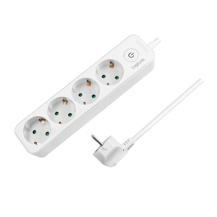LogiLink LPS245 hosszabbító, világító kapcsolóval, 4 aljzat, IP20, H05VV-F 3G 1,5 mm², kábel 1,5 m, fehér