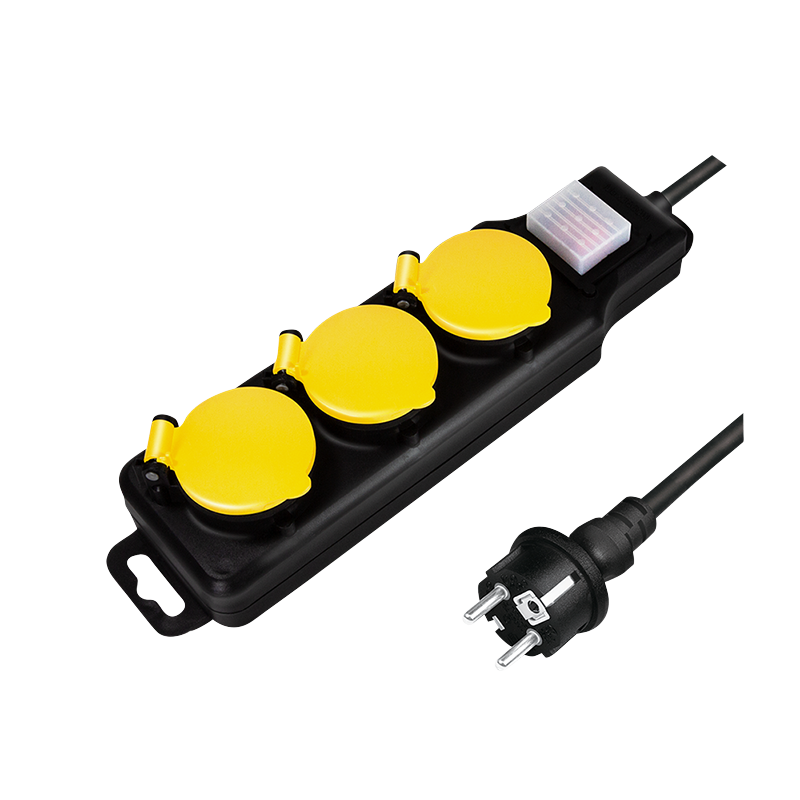 Prelungitor pentru exterior LogiLink LPS253, cu intrerupator iluminat, 3 prize, IP44, H07RN-F 3G 1.5 mm², cordon 1.5 m, Negru/Galben