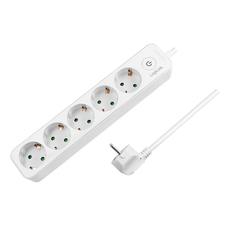 Prelungitor LogiLink LPS246, cu intrerupator iluminat, 5 prize, IP20, H05VV-F 3G 1.5 mm², cordon 1.5m, Alb