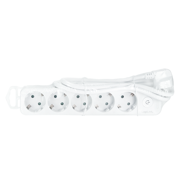 Prelungitor LogiLink LPS246, cu intrerupator iluminat, 5 prize, IP20, H05VV-F 3G 1.5 mm², cordon 1.5m, Alb