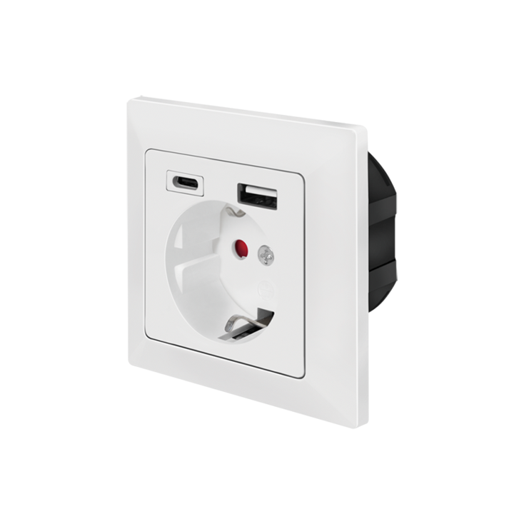 Контакт LogiLink PA0262, 1 гнездо, 1xUSB-A 1USB-C, 5 V/2.8 A, 230 V AC, 50 Hz, Бял
