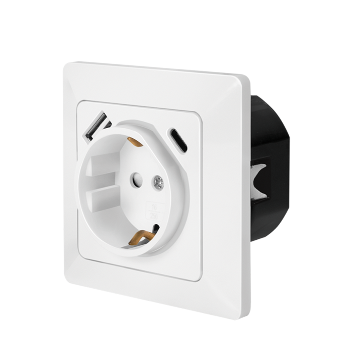 Контакт LogiLink PA0253, За стена, 1 гнездо, 1x USB-A 5 V/2.1 A (10.5 W), 1xUSB-C PD 18W, Бял