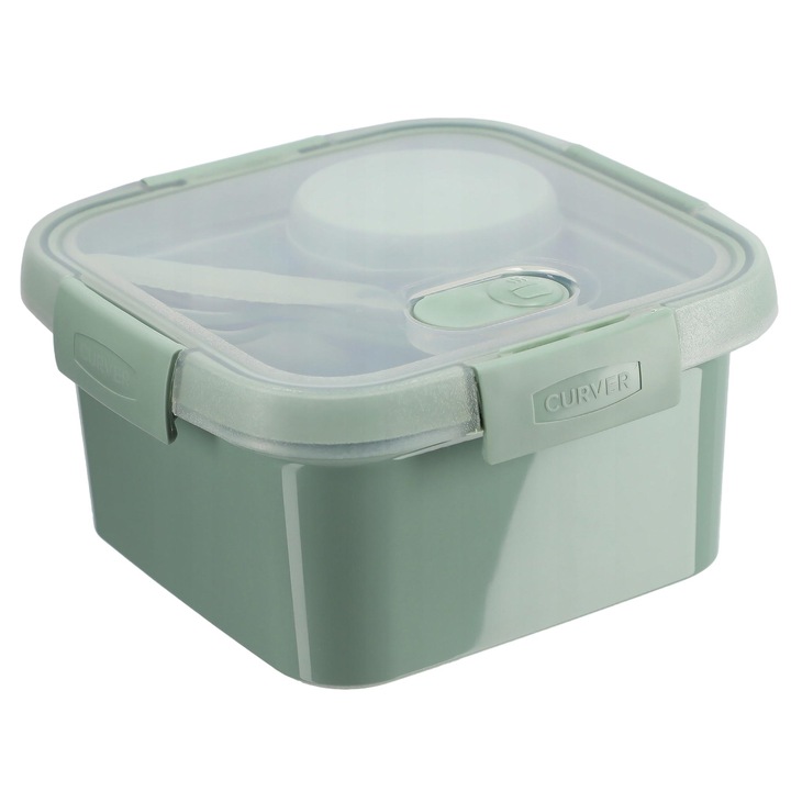 Set 2 recipiente cu tacamuri, Curver, Plastic, 1.1l, Verde