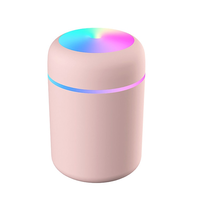 Aromaterápiás párásító, Vaxiuja, 300 ml, USB, otthoni, irodai és autós, rózsaszín
