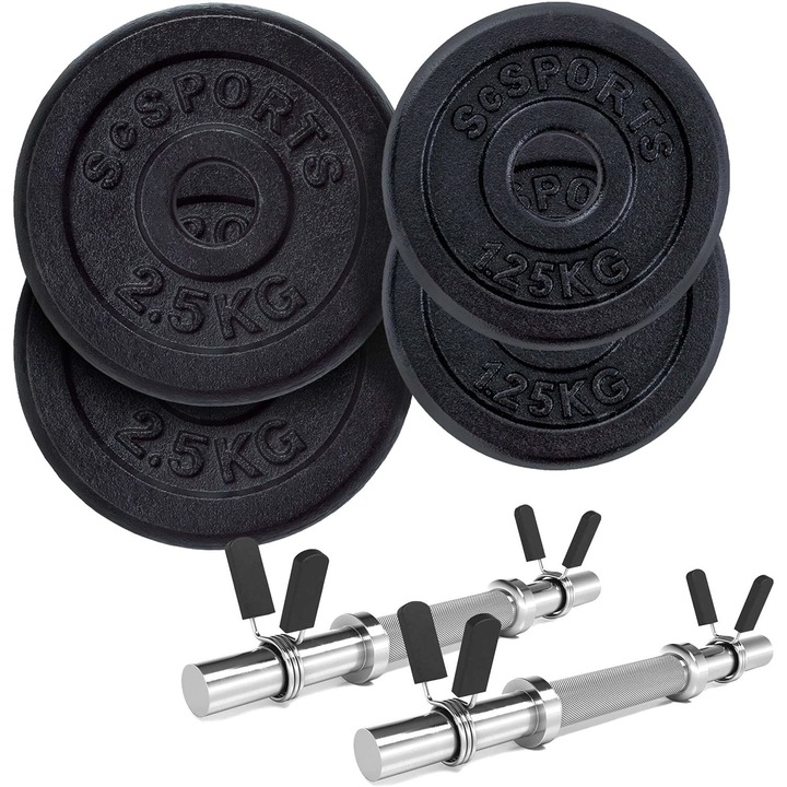 Set de gantere, 10 kg, 2 x 2,5 kg, 2 x 1,25 kg, 6 piese, fonta