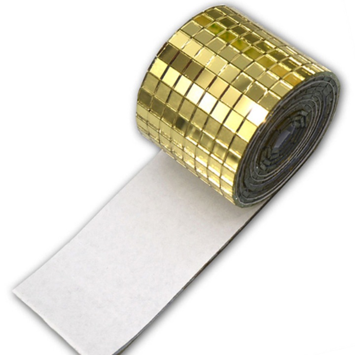 Banda Adeziva Decorativa CCmax Mini Mozaic din Oglinda pentru Home Design si Decor Obiecte, 40x1000 mm, 1600 Oglinzi de sticla 5x5 mm, AURIU
