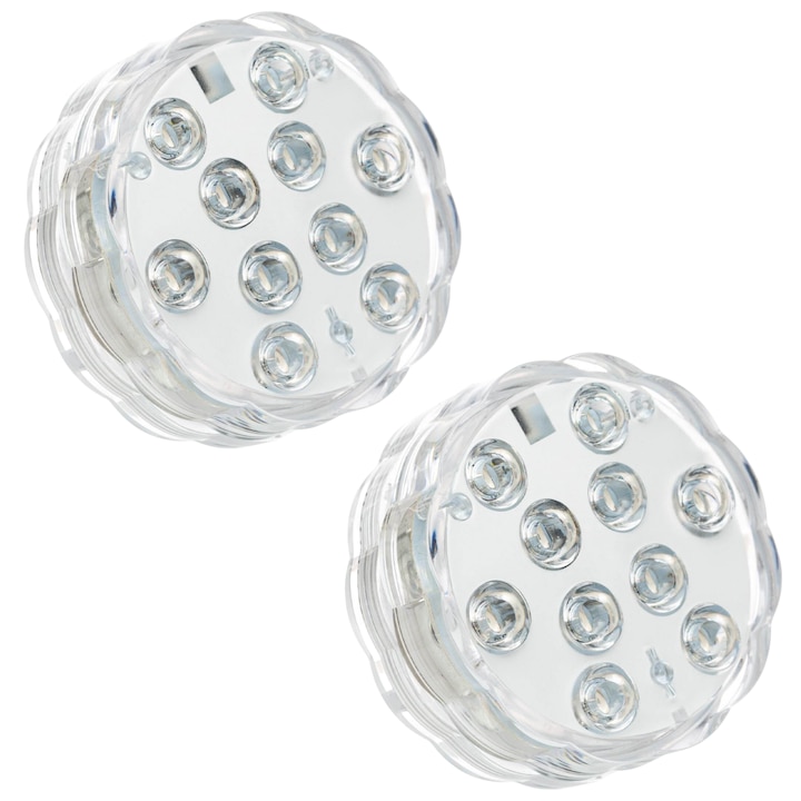 Set 2 x Lampa LED rezistenta la apa, RGB, pentru, cada, acvariu, pahar, jacuzzi, piscina, cu telecomanda, 7 x 2.7 cm