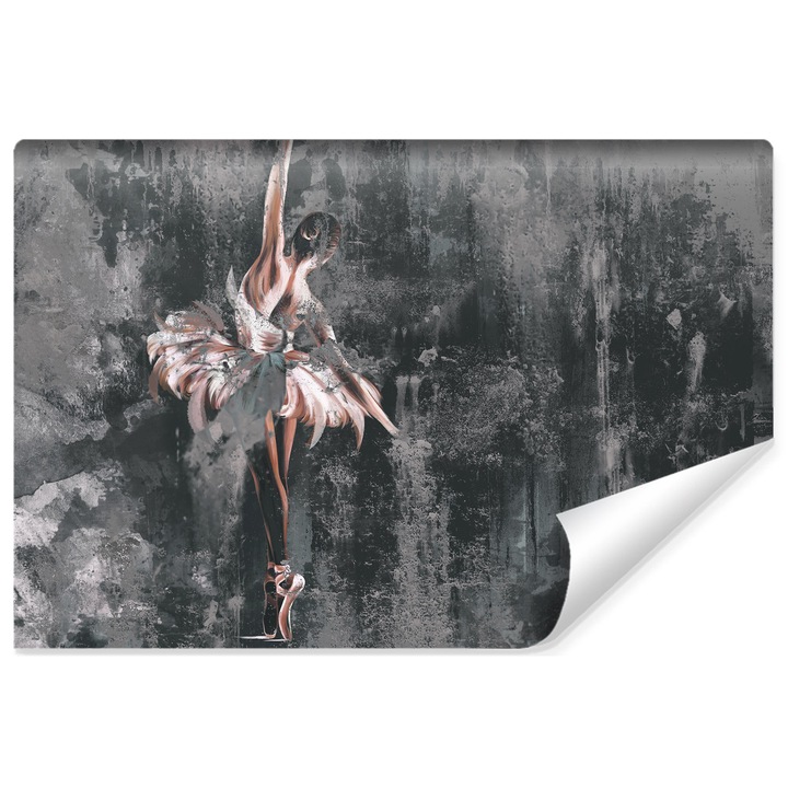 Fototapet balerina, dansatoare, pe fond de beton, rochie roz, moderna, pentru sufragerie 400 cm x 280 cm pentru camera copiilor