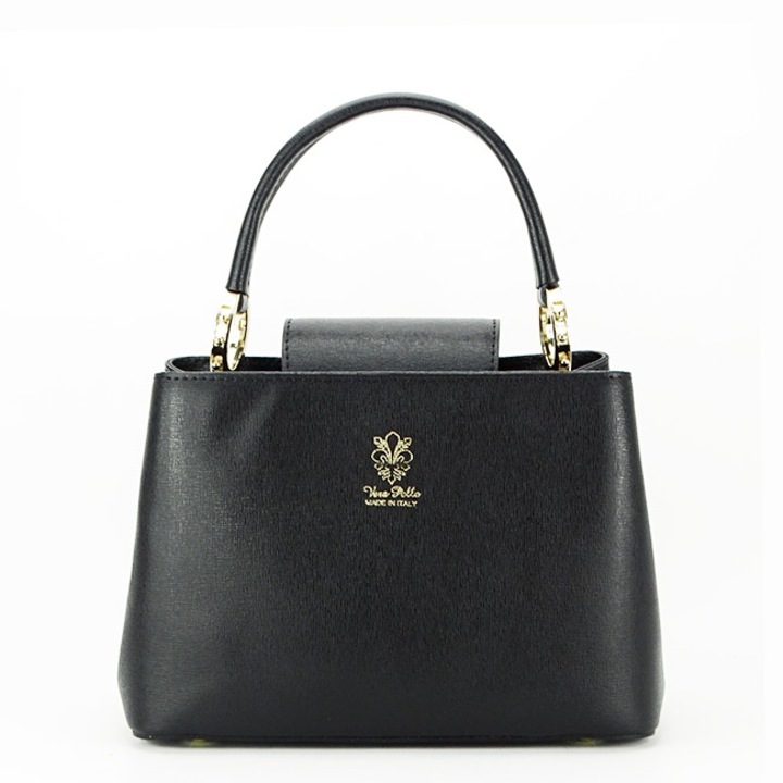 Fekete valódi bőr kistáska 8950 120, Fekete, 18x25x12