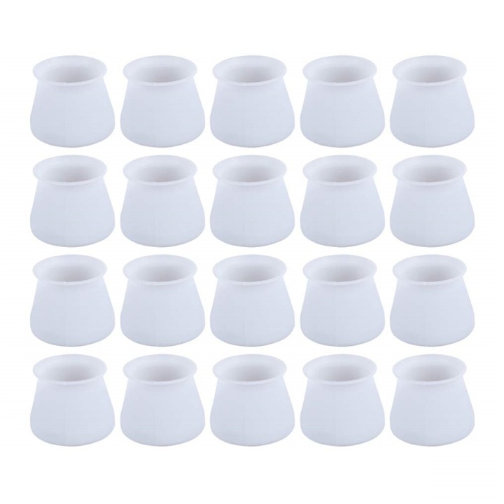 20 db-os szék lábvédő készlet, Cafuneplus®, szilikon, univerzális, átmérő 4 cm, fehér-átlátszó