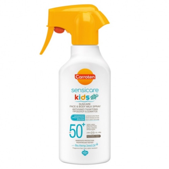 Spray de lapte pentru fata si corp, Carroten, Sensicare Kids Suncare SPF50+, 270 ml