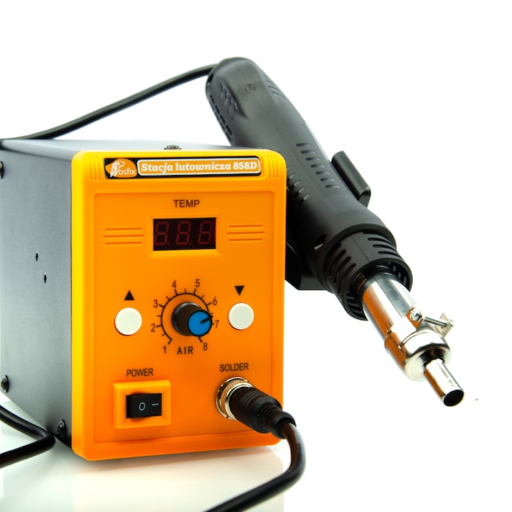 Станция за запояване с горещ въздух и телбод с 200 телчета, Rosfix, 700W, Черен/Оранжев