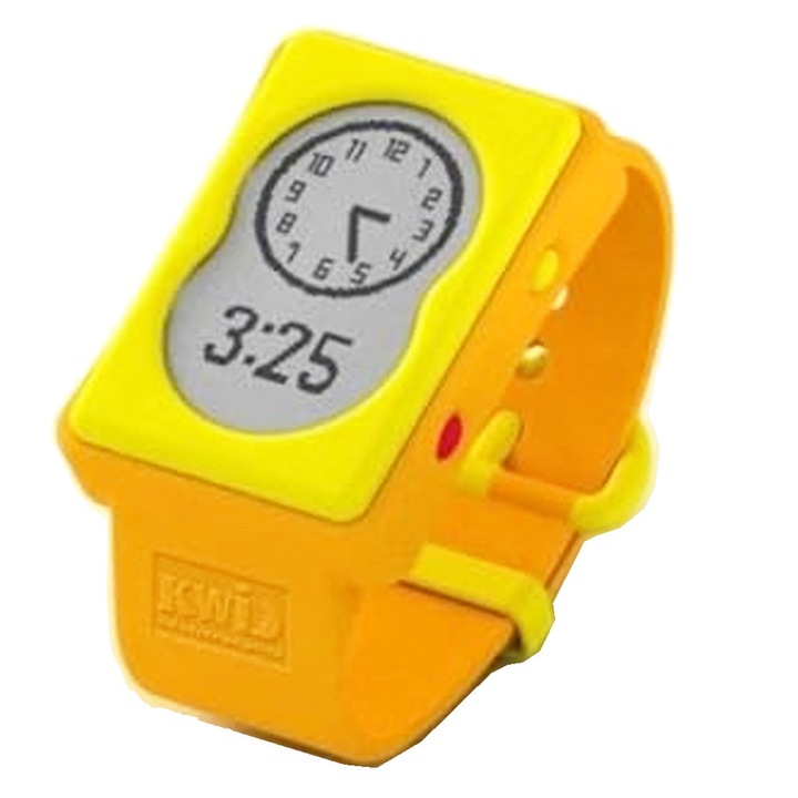 Ceas pentru copii, Kwid, Plastic/Silicon, educativ, ora digitala analogica, clepsidra, 6.5 x 10.5 cm, Galben/Portocaliu