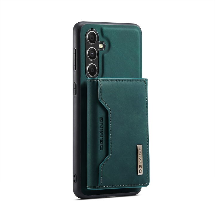 Husa pentru Samsung Galaxy S23 FE piele cu textura fina, back cover, portofel detasabil cu buzunare pentru bancnote si carduri, functie stand, CaseMe, Verde