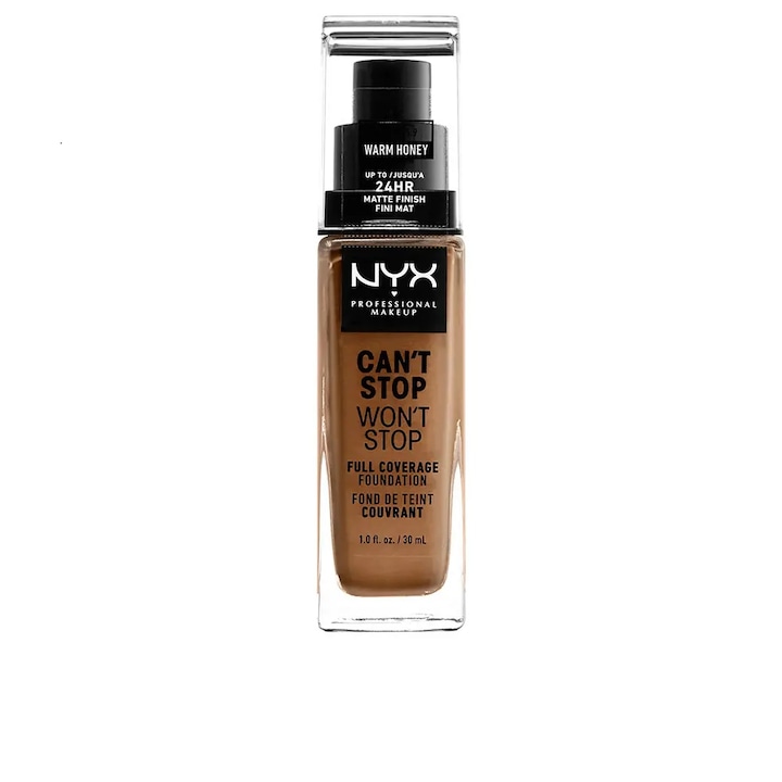 Transzferálló folyékony alapozó, NYX Professional Makeup CAN'T STOP WON'T STOP, meleg méz, 30 ml