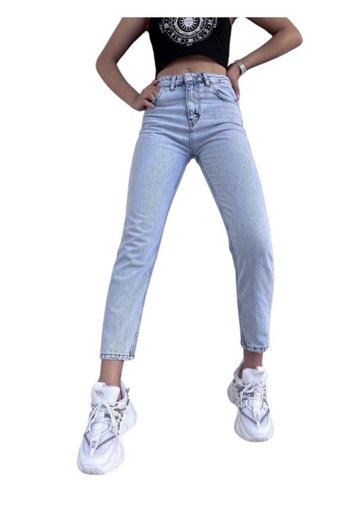 Семпли дънки mom fit, светлосини, Светлосин