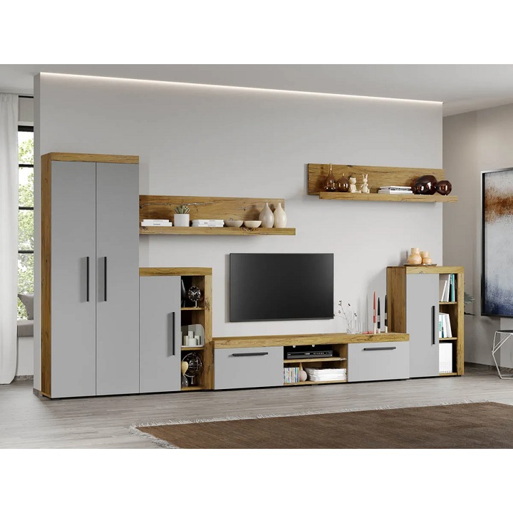 Set Mobilier, Living Gri cu Flagstaff, Atena-C12, L 367.6 x A 35.2 x H 182 cm