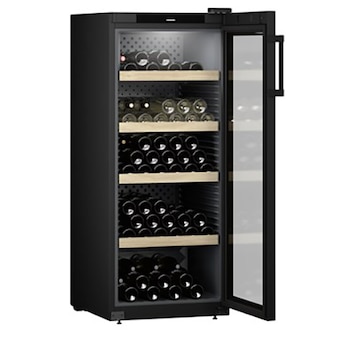 Vitrina pentru vinuri Liebherr WPbl 4601, 329 l, 166 sticle, Clasa F, Rafturi lemn, Control electronic, Touch Display, H 148,4 cm, Negru