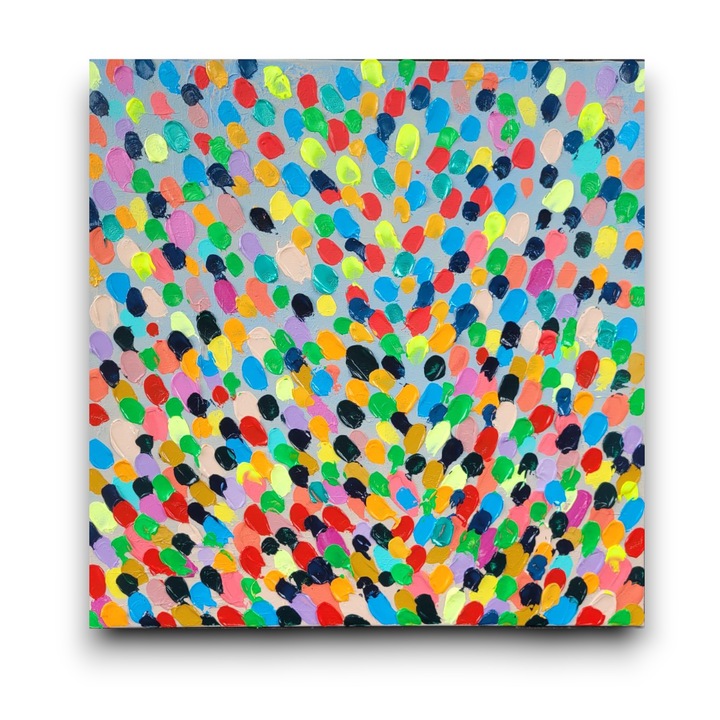 Tablou abstract pictat manual, Colectia Damien Katy B, panza pe sasiu, in relief, texturat, impasto, culori acrilice, 80 x 80 cm