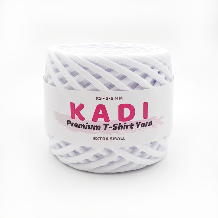 Banda textila pentru crosetat, KaDi Premium Extra Small, 3-5 mm, 110 m, culoare Alb