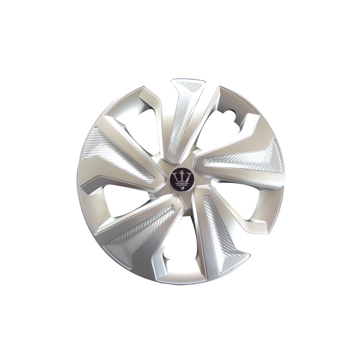 Set 4 capace roti pe 15 inch, din material abs durabil si rezistent la impact, culoare argintiu, prevazut cu spatiu pentru tija valvei