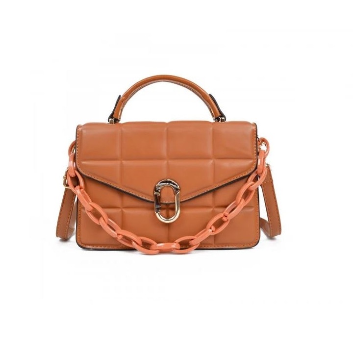 Geanta de Dama, ELEVIXX, De Umar, din Piele Ecologica, cu Capsa si Fermoar, Maro