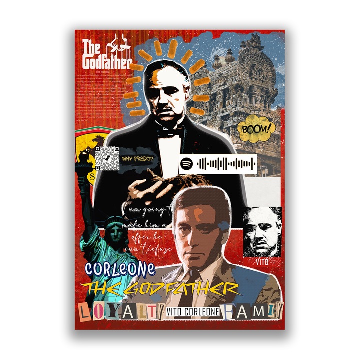 Първокласна картина на платно, LuxCanva® A1021, Кръстникът, 35 X 50 CM, 100% памучно платно 400g/m2, дървена рамка, декоративна, актьори, звезди, филм, живи цветове