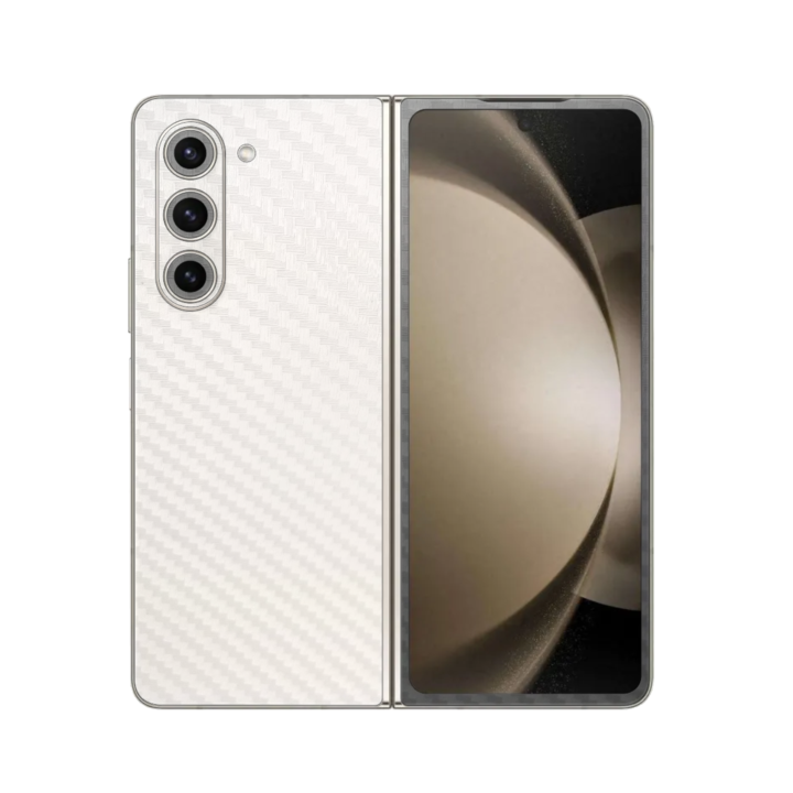 Folie iSkinz pentru Samsung Galaxy Z Fold 5 - Carbon Transparent, Split Cut, Skin Adeziv Full Body Cover, Protectie Carcasa Spate si Laterale