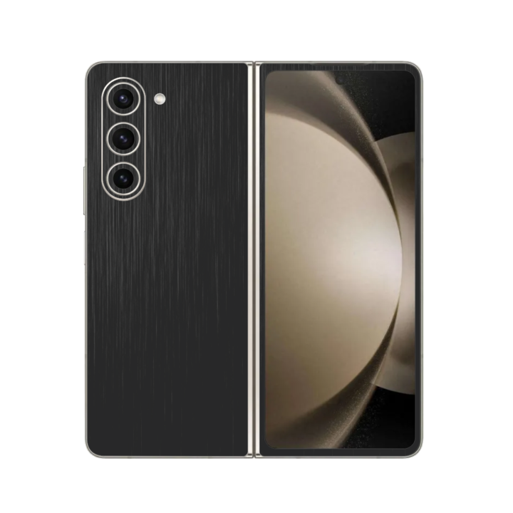 Folie iSkinz pentru Samsung Galaxy Z Fold 5 - Brushed Negru, Split Cut, Skin Adeziv Full Body Cover, Protectie Carcasa Spate si Laterale