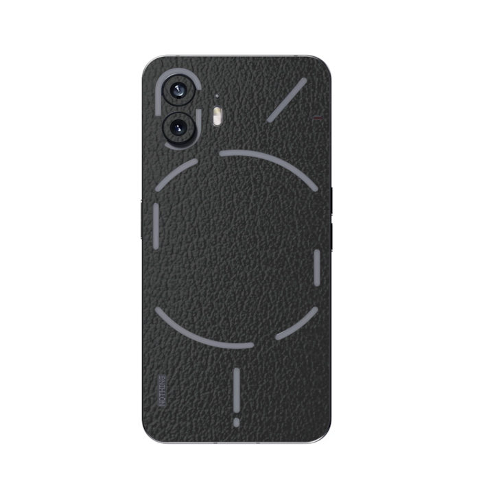 Folie iSkinz pentru Nothing Phone 2 - Piele Neagra, 360 Cut, Skin Adeziv Full Body Cover, Protectie Carcasa Spate si Laterale