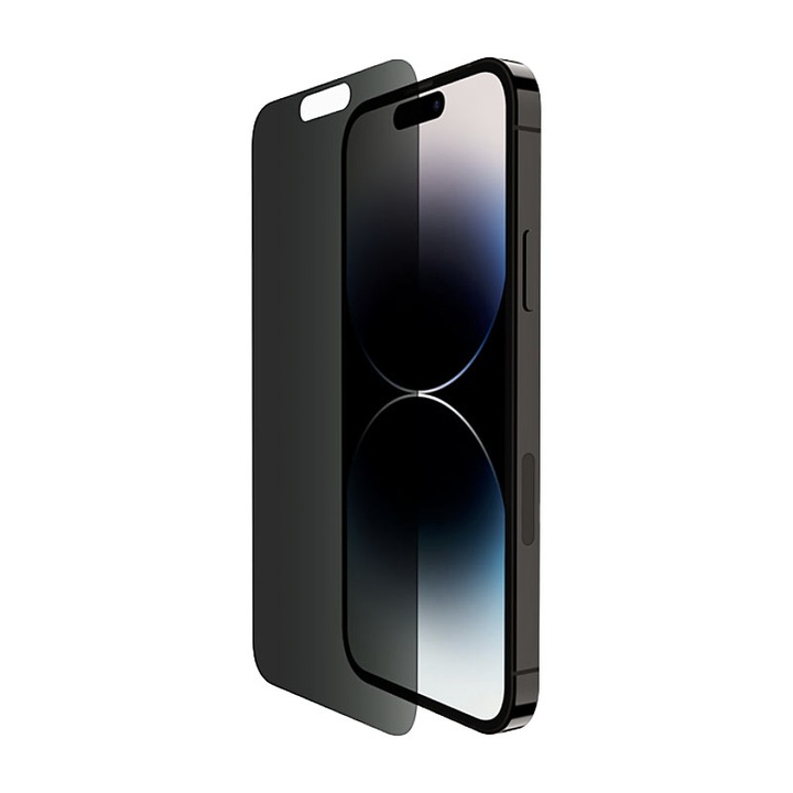 Teljes fedésű, extra erős adatvédelmi 5D üvegfólia, amely kompatibilis a következőkkel: Apple iPhone 15 Pro Max, Asahi Secure Glass, teljes védelem, teljes ragasztó, Premium Protection Tech, fekete