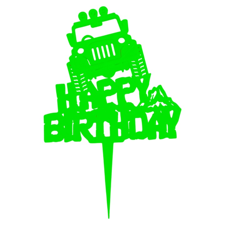 Decoratiune tort, "HAPPY BIRTHDAY" topper off-roading birthday adventure, iubitori de masini 14,7 x 9,5 cm verde