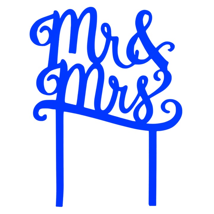 Декорация за торта, топер "MR AND MRS" празнуващ любовта 19x 15 см син
