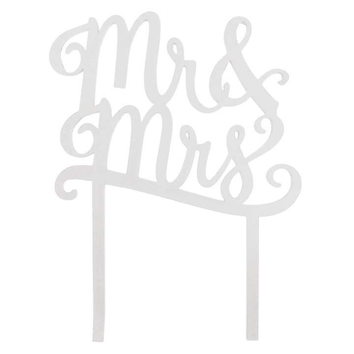 Декорация за торта, топер "MR AND MRS" празнуващ любовта 19x 15 см бяла слонова кост
