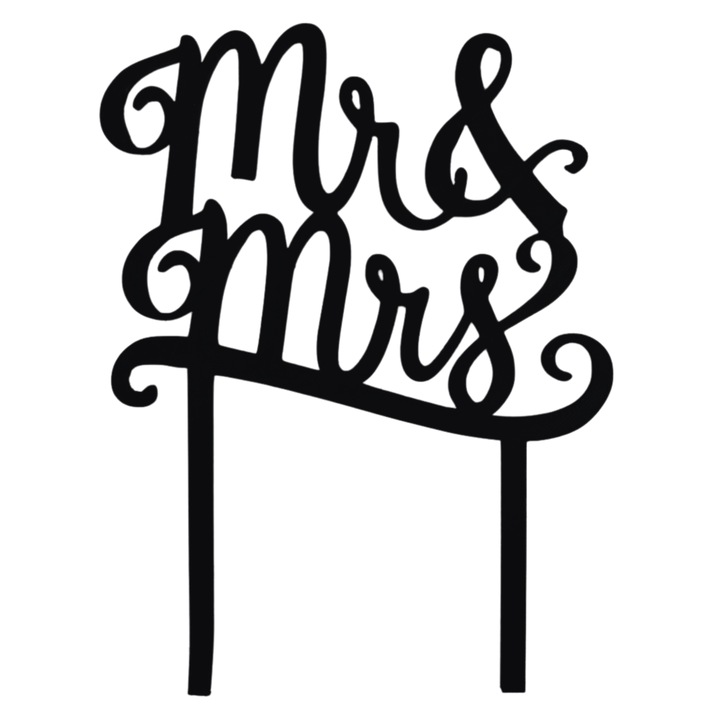 Декорация за торта, топер "MR AND MRS" празнуващ любовта 19x 15 см черен